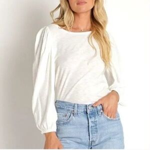Nation LTD Cecilia Balloon Sleeve Tee White Pima Cotton Minimalist Sz Small